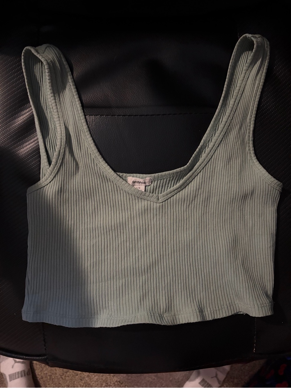 Garage Ribbed V-Neck Crop Top - Sage